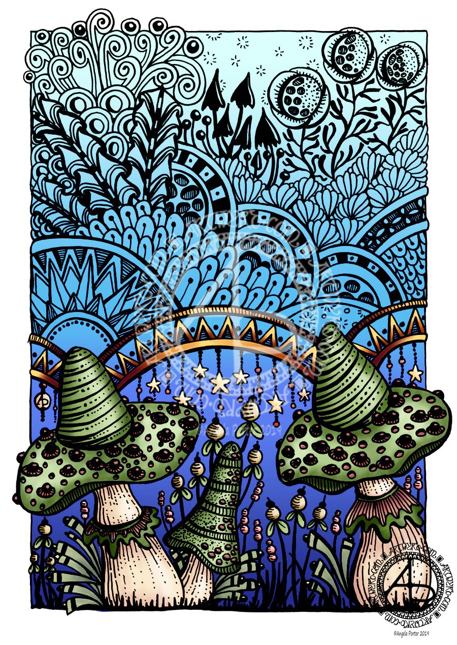 Entangled Fantastic Fungi WIP © Angela Porter 2019 Artwyrd.com