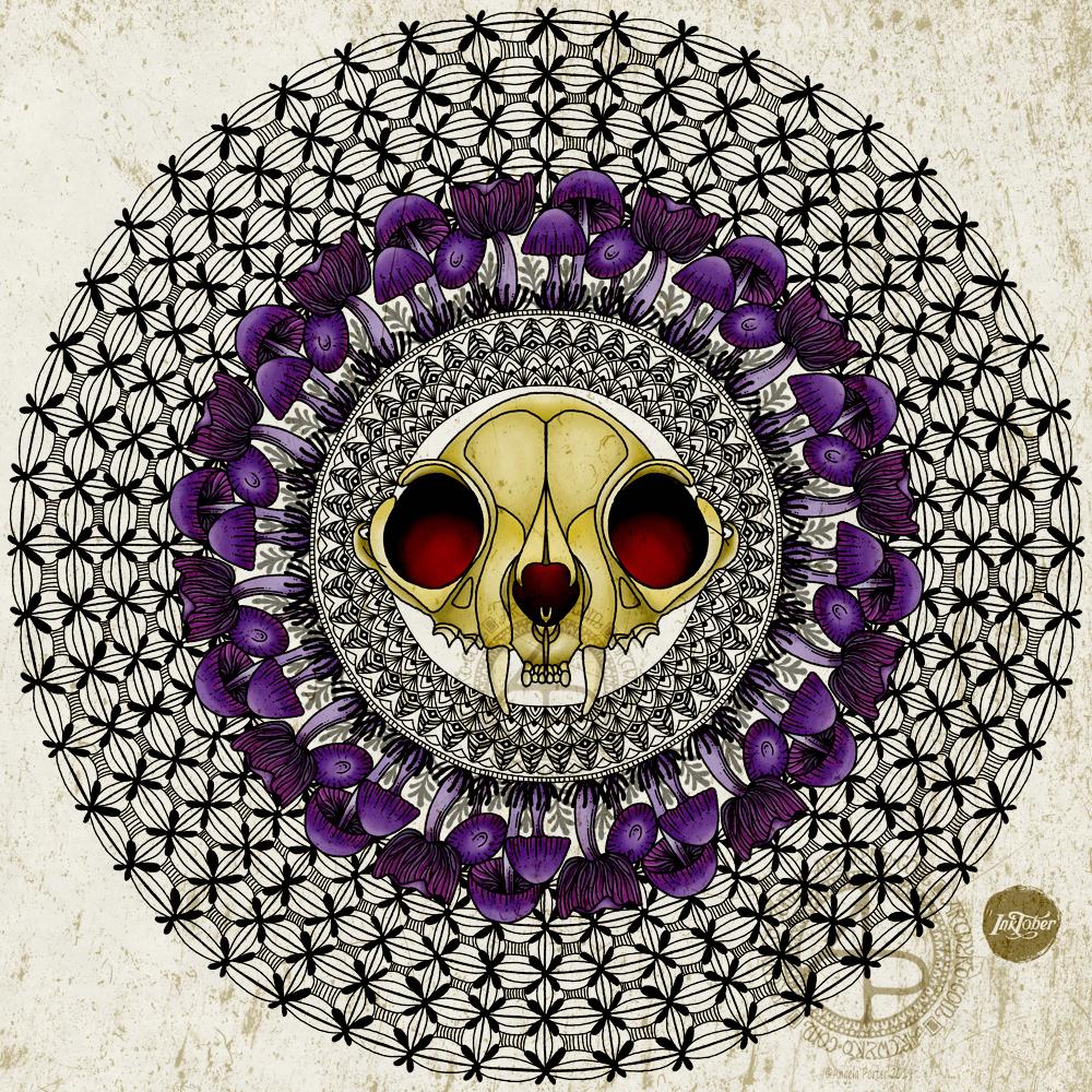 Inktober 2019 Day 8 ©Angela Porter | Artwyrd.com Bat Skull and Laccaria amethystina